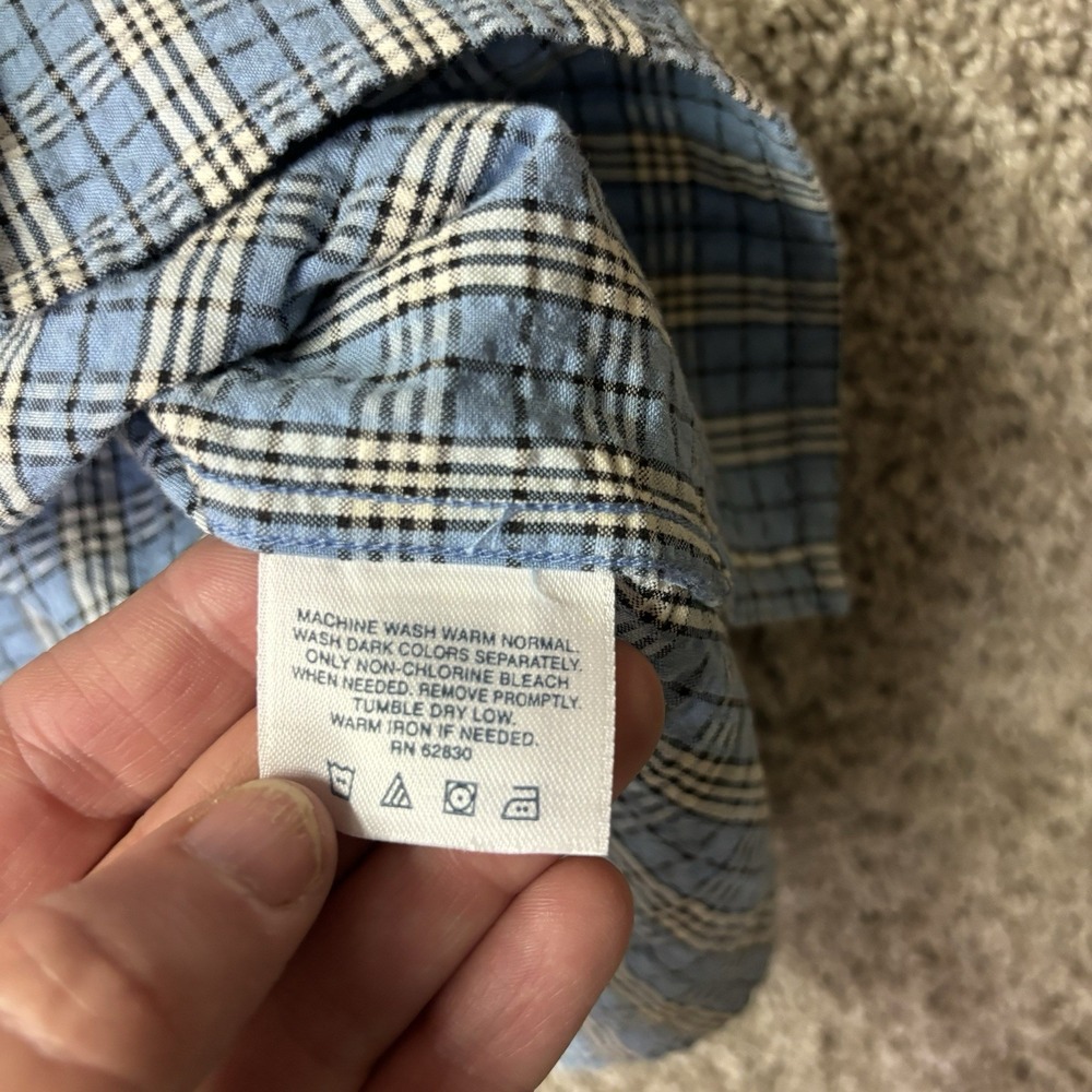 Lands End Men's‎ L Short Sleeve Button Down Blue Plaid Shirt Seersucker Preppy - Picture 5 of 5